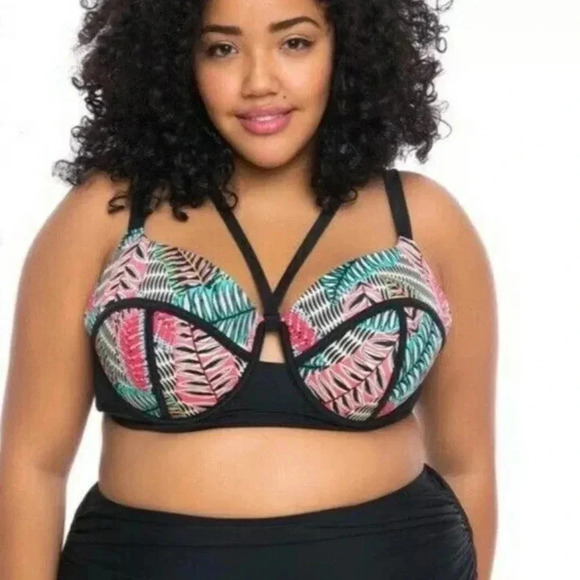 Bikini Boutique Black Leaf Print Swim Top, Brief 3X NWT - Picture 2 of 11